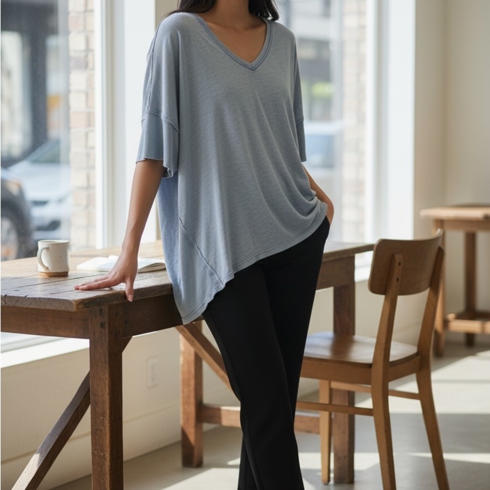 We The Free Light Blue V-Neck Oversized Top